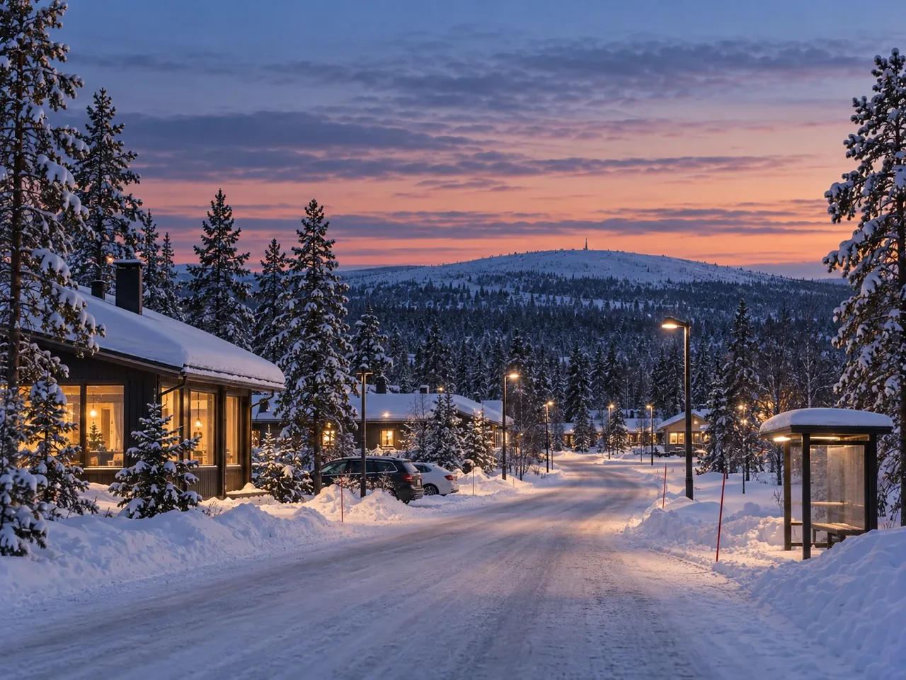 Illustrative image inspired by Saariselkä village in winter.